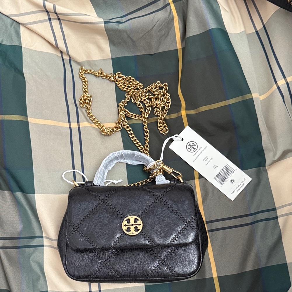 Tory Burch Black Quilted Mini Chain Crossbody with Gold Hardware NWT